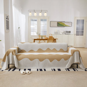 Chenille Minimalist Wavy Sofa Throw Cover, Cozy Blankets for Couch, Machine Washable Couch Protector