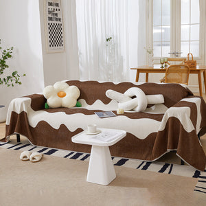 Chenille Minimalist Wavy Sofa Throw Cover, Cozy Blankets for Couch, Machine Washable Couch Protector