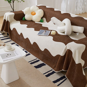 Chenille Minimalist Wavy Sofa Throw Cover, Cozy Blankets for Couch, Machine Washable Couch Protector