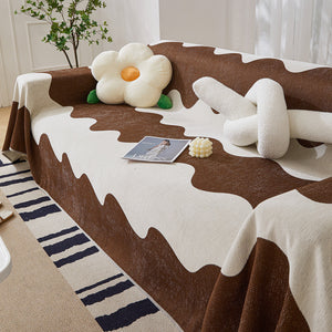 Chenille Minimalist Wavy Sofa Throw Cover, Cozy Blankets for Couch, Machine Washable Couch Protector