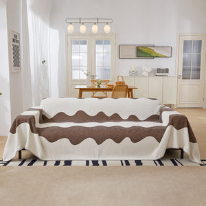 Chenille Minimalist Wavy Sofa Throw Cover, Cozy Blankets for Couch, Machine Washable Couch Protector