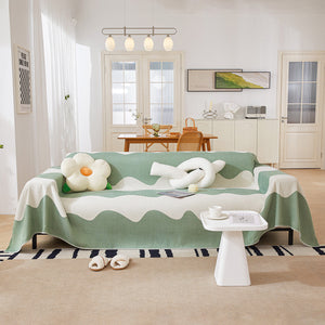 Chenille Minimalist Wavy Sofa Throw Cover, Cozy Blankets for Couch, Machine Washable Couch Protector