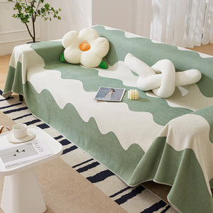 Chenille Minimalist Wavy Sofa Throw Cover, Cozy Blankets for Couch, Machine Washable Couch Protector