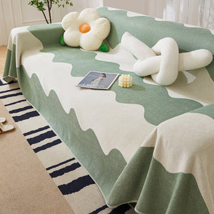 Chenille Minimalist Wavy Sofa Throw Cover, Cozy Blankets for Couch, Machine Washable Couch Protector