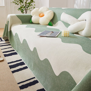 Chenille Minimalist Wavy Sofa Throw Cover, Cozy Blankets for Couch, Machine Washable Couch Protector