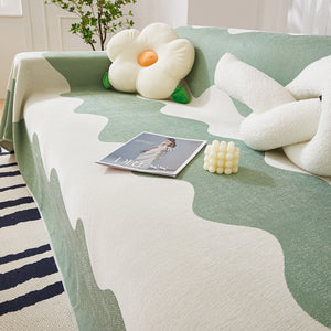 Chenille Minimalist Wavy Sofa Throw Cover, Cozy Blankets for Couch, Machine Washable Couch Protector