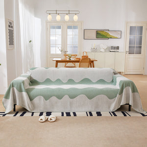 Chenille Minimalist Wavy Sofa Throw Cover, Cozy Blankets for Couch, Machine Washable Couch Protector