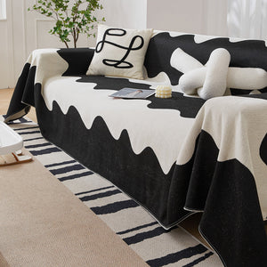 Chenille Minimalist Wavy Sofa Throw Cover, Cozy Blankets for Couch, Machine Washable Couch Protector