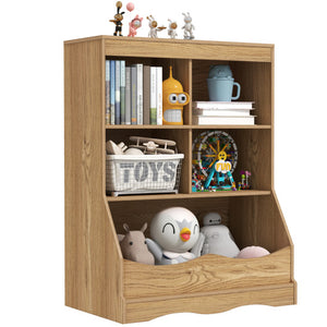 3-Tier Children's Multi-Functional Bookcase Toy Storage Bin Floor Cabinet-Natural