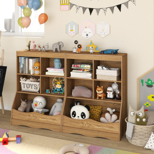 3-Tier Children's Multi-Functional Bookcase Toy Storage Bin Floor Cabinet-Natural