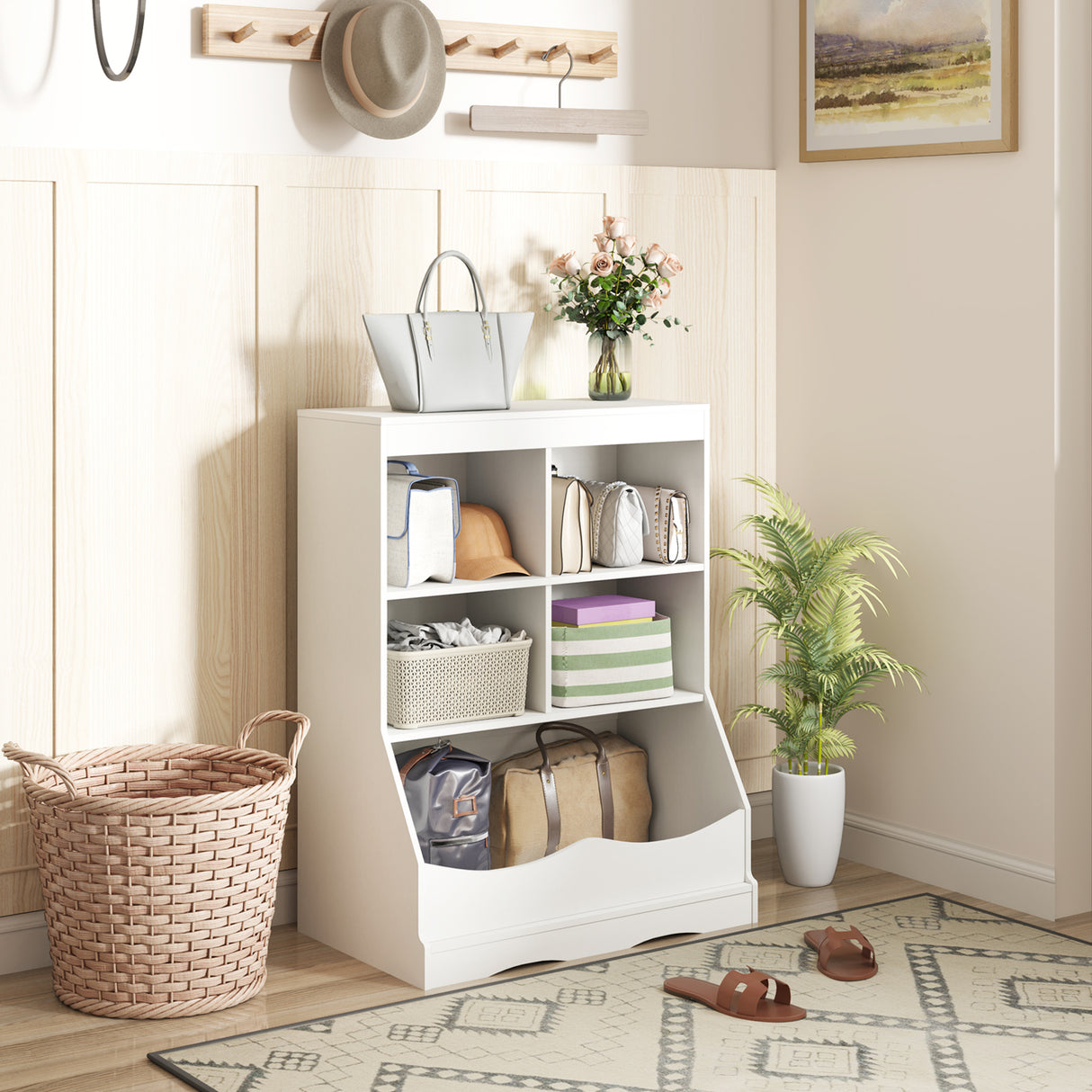 3-Tier Children's Multi-Functional Bookcase Toy Storage Bin Floor Cabinet-Gray
