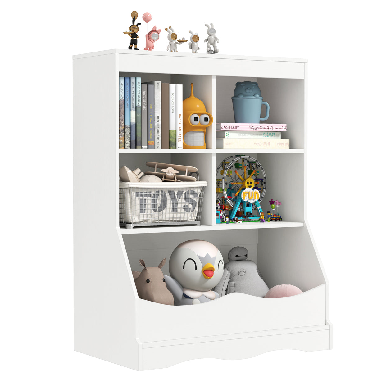 3-Tier Children's Multi-Functional Bookcase Toy Storage Bin Floor Cabinet-Gray