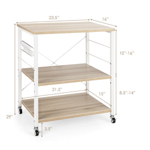 3-Tier Kitchen Baker's Rack Microwave Oven Storage Cart with Hooks-Rustic Brown