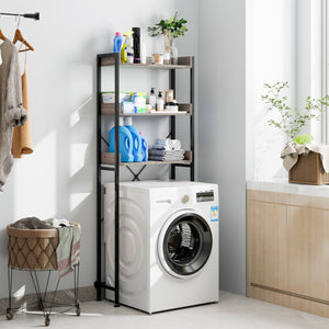 Over The Toilet Storage Rack with Hooks and Adjustable Bottom Bar-Gray