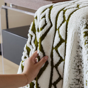 Bohemian Tufted Sofa Cover, Plush Flannel Throw Blanket with 3D Woven Aztec Stripes