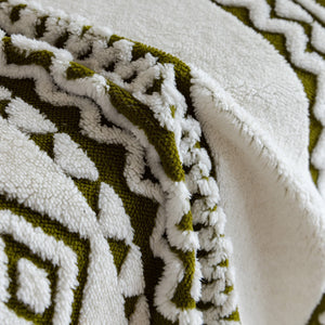 Bohemian Tufted Sofa Cover, Plush Flannel Throw Blanket with 3D Woven Aztec Stripes