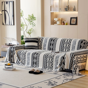 Bohemian Tufted Sofa Cover, Plush Flannel Throw Blanket with 3D Woven Aztec Stripes