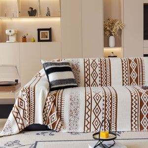 Bohemian Tufted Sofa Cover, Plush Flannel Throw Blanket with 3D Woven Aztec Stripes