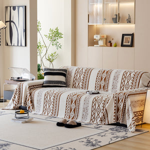 Bohemian Tufted Sofa Cover, Plush Flannel Throw Blanket with 3D Woven Aztec Stripes