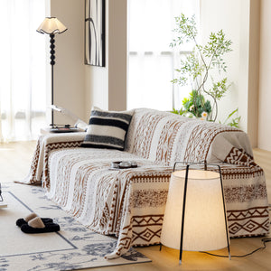 Bohemian Tufted Sofa Cover, Plush Flannel Throw Blanket with 3D Woven Aztec Stripes
