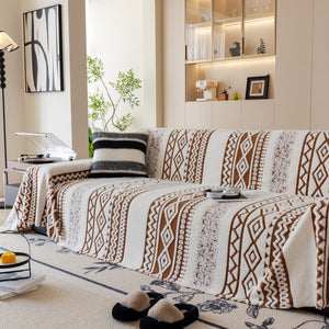 Bohemian Tufted Sofa Cover, Plush Flannel Throw Blanket with 3D Woven Aztec Stripes