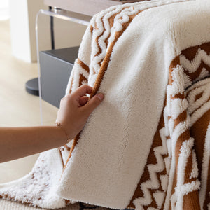 Bohemian Tufted Sofa Cover, Plush Flannel Throw Blanket with 3D Woven Aztec Stripes