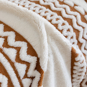 Bohemian Tufted Sofa Cover, Plush Flannel Throw Blanket with 3D Woven Aztec Stripes