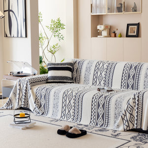 Bohemian Tufted Sofa Cover, Plush Flannel Throw Blanket with 3D Woven Aztec Stripes