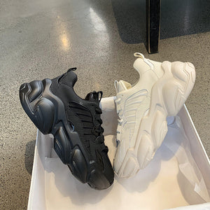Elegant Women's Sneakers Lace Up Thick Platform Casual Shoes Leather Comfortable Walking Footwear Fashion New Lightweight Casual Everyday Walking Fashion Sneakers