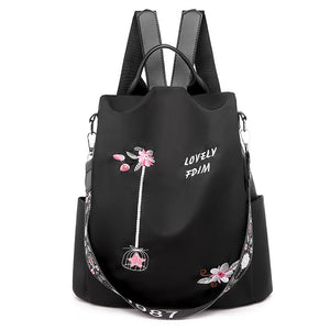 Cloth Backpack Female Embroidery Backpack Bag Nylon Anti-Theft Waterproof Women's Backpack Fashionable Anti-theft Women Backpacks Nice Print School Bag High Quality Large Capacity Backpack (