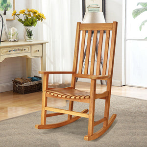 Indoor Outdoor Wooden High Back Rocking Chair-Black