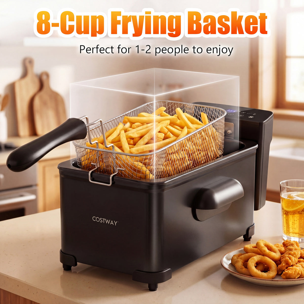 3.2-Qt Electric Deep Fryer with 1700W LED Touch Screen and Enamel Oil Tank-Black