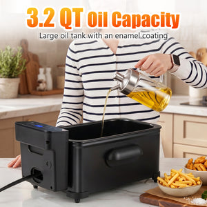 3.2-Qt Electric Deep Fryer with 1700W LED Touch Screen and Enamel Oil Tank-Black