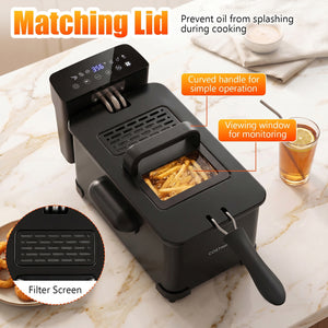 3.2-Qt Electric Deep Fryer with 1700W LED Touch Screen and Enamel Oil Tank-Black