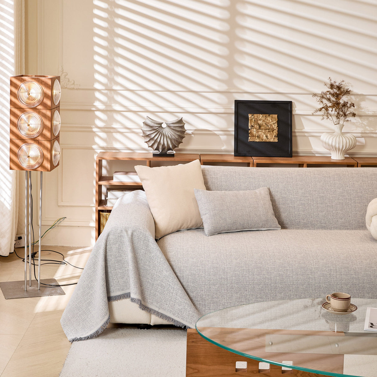 Natural Textured Linen Couch Cover, Breathable & Hypoallergenic Furniture Protector