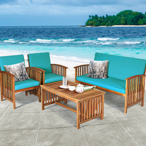 4 Pieces Patio Solid Wood Furniture Set-Beige