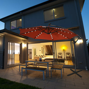 10 ft 360° Rotation Solar Powered LED Patio Offset Umbrella without Weight Base-Orange by DirectDeals