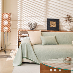 Natural Textured Linen Couch Cover, Breathable & Hypoallergenic Furniture Protector