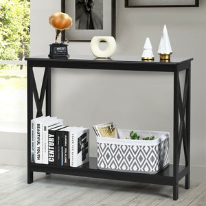 2-Tier Console X-Design Sofa Side Accent Table-Black