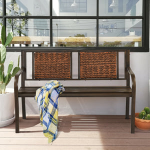 Patio Garden Bench with Powder Coated Steel Frame for Lawn