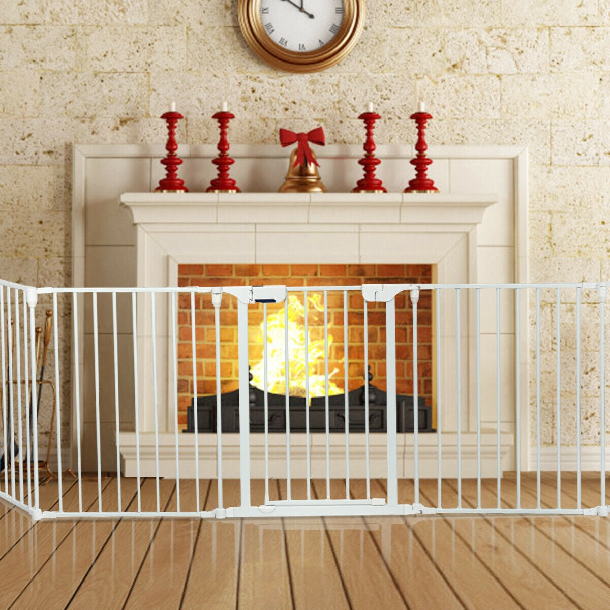 115 Inch Length 5 Panel Adjustable Wide Fireplace Fence-Black