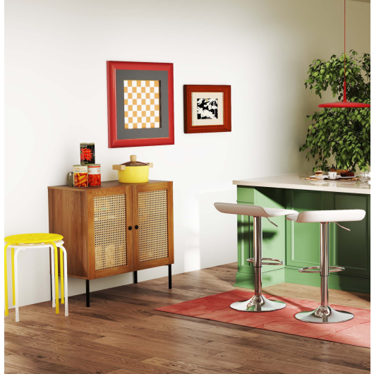 5-Piece Kitchen & Dining Bundle: Adjustable Bar Stools (Set of 2) + Stackable Stools (Set of 6) + Rattan Storage Sideboard