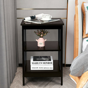 3-Tier Nightstand Sofa Side Table with Baffles and Round Corners-Black