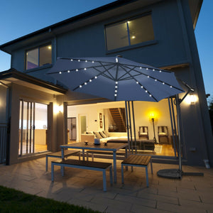 10 ft 360 ° Rotation Solar Powered LED Patio Offset Umbrella without Weight Base-Beige
