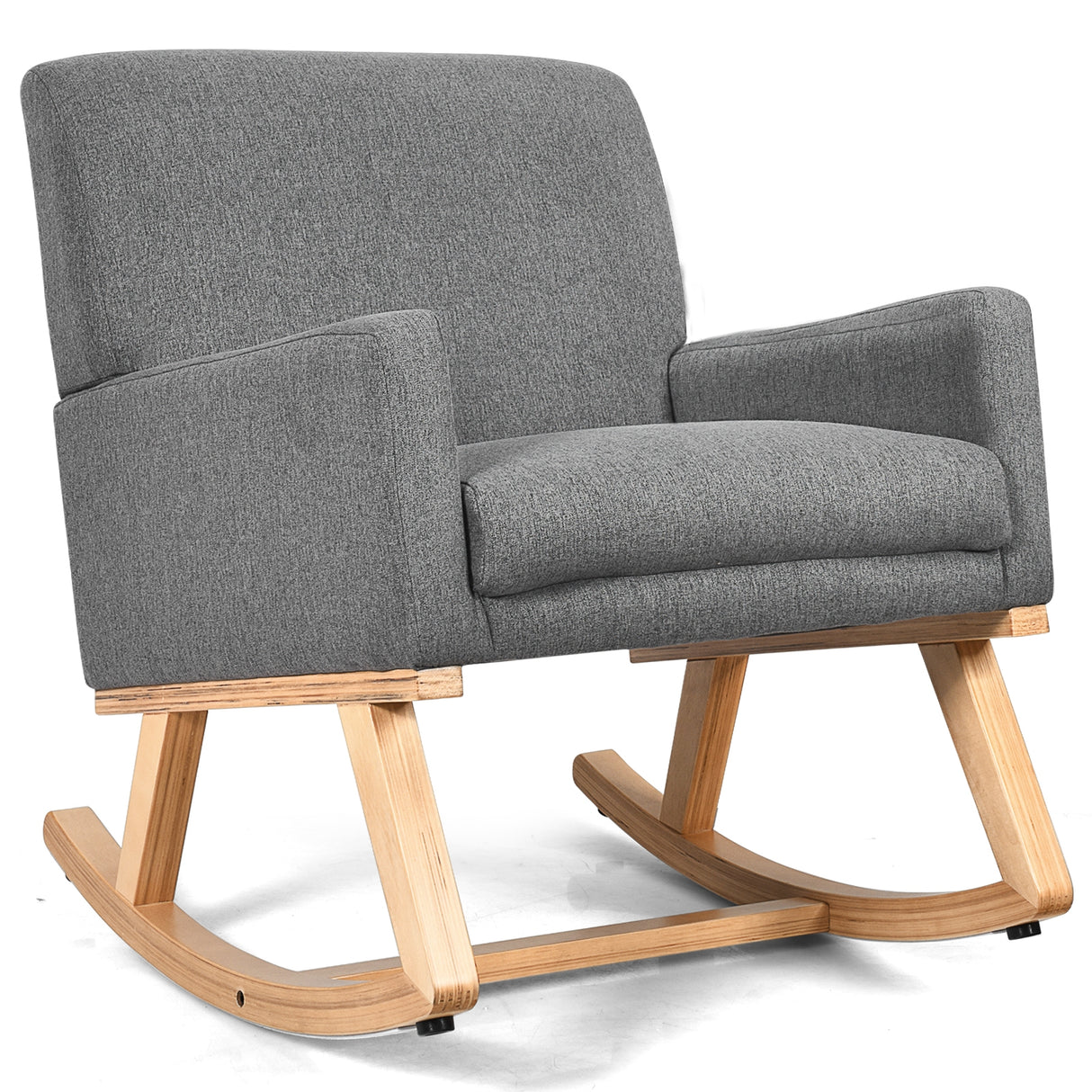 Upholstered Rocking Chair with and Solid Wood Base-Beige