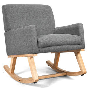 Upholstered Rocking Chair with and Solid Wood Base-Beige