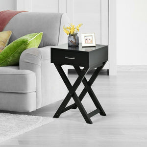 Design Sofa Side Table with X-Shape Drawer for Living Room Bedroom-White