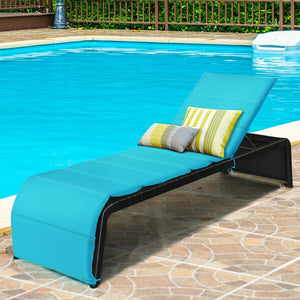 Patio Rattan Lounge Chair Back Adjustable Chaise Recliner  with Cushioned-White