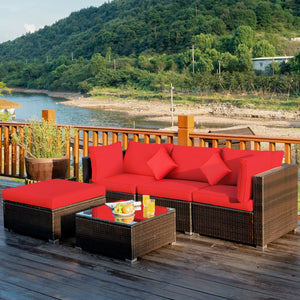 5 Pieces Outdoor Patio Rattan Furniture Set With Cushions-Beige