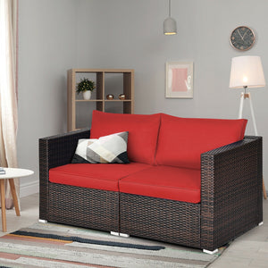 2PCS Patio Rattan Sectional Conversation Sofa Set-Navy